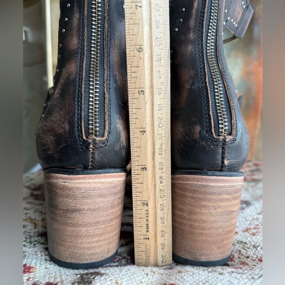 FREEBIRD distressed Studded Heeled Boots open toe leather shoes like new - Picture 6 of 12